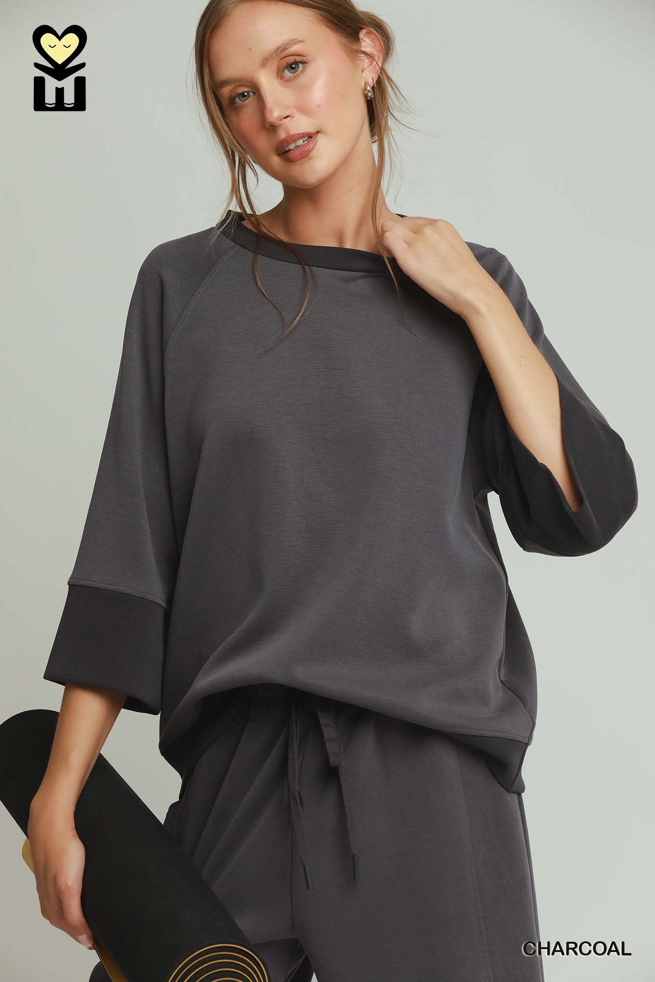 CLOUDKNIT Modal & Tencel 3/4 Raglan Sleeve Colorblock Crewneck Top