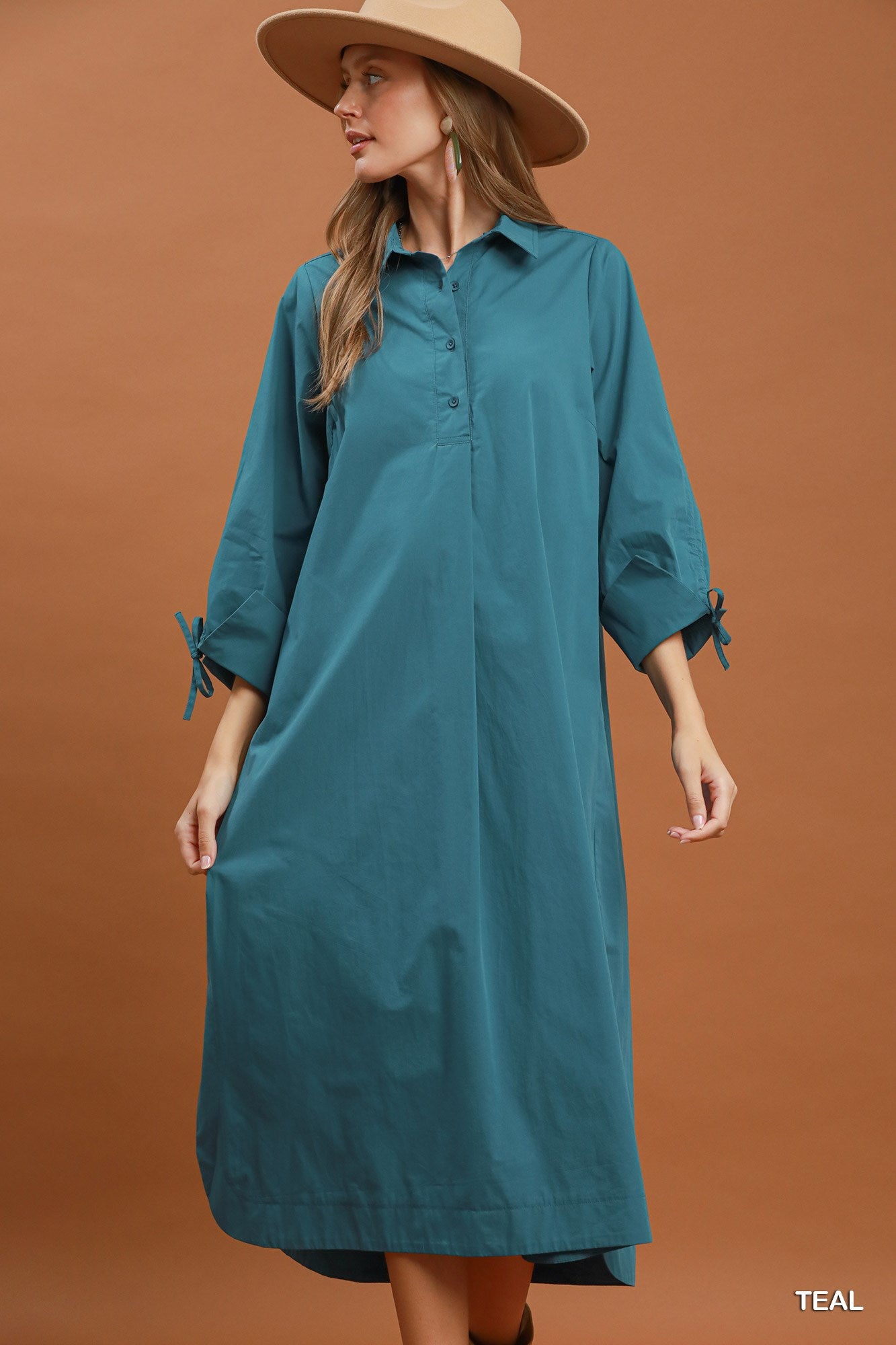 Collared Button Detail Relaxed Midi Dress
