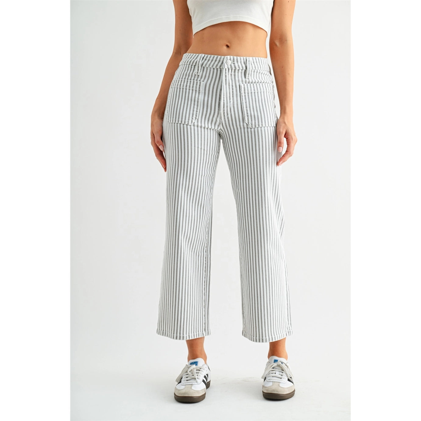 High-Rise Wide Leg Cropped Stripe
