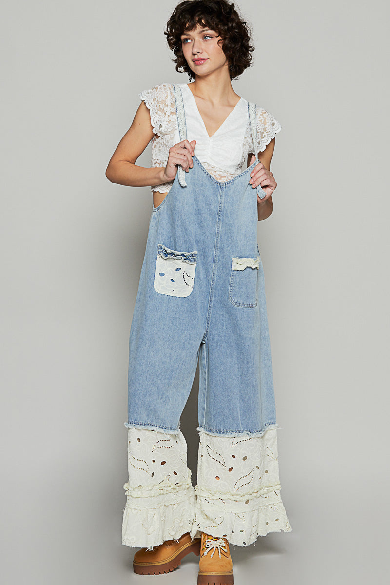 Lace Meadow Denim Overalls