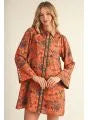 Jodifl Long Bell Sleeve Boho Floral Dress Orange