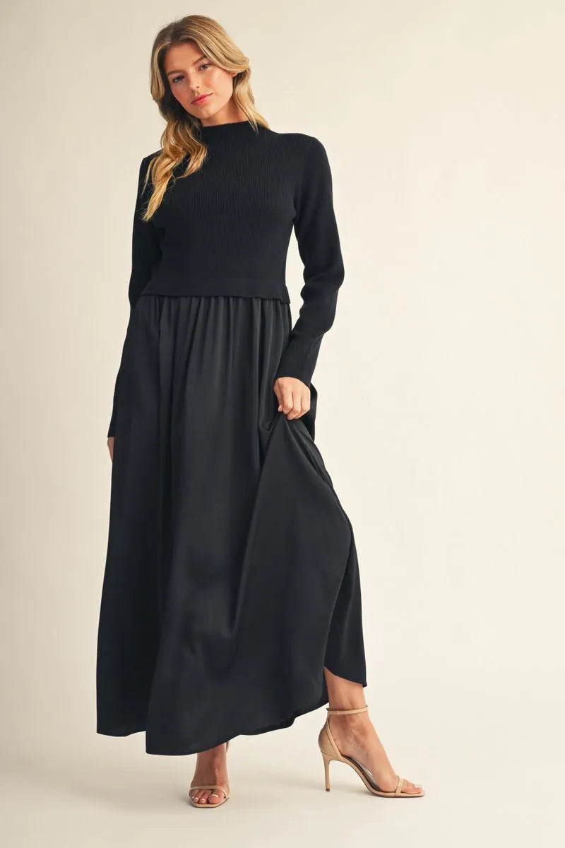 Rib Knit satin skirt 2'fer dress