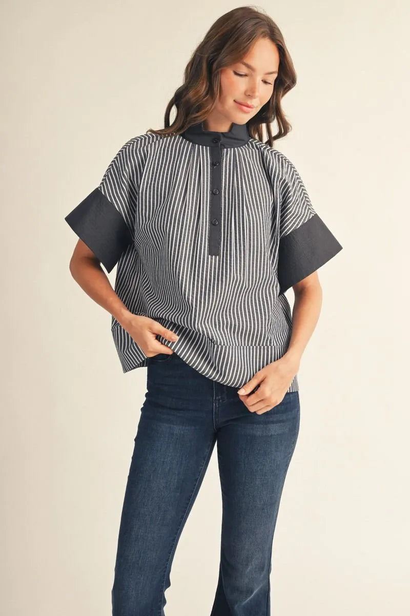 The Stripe Teacher Top Navy