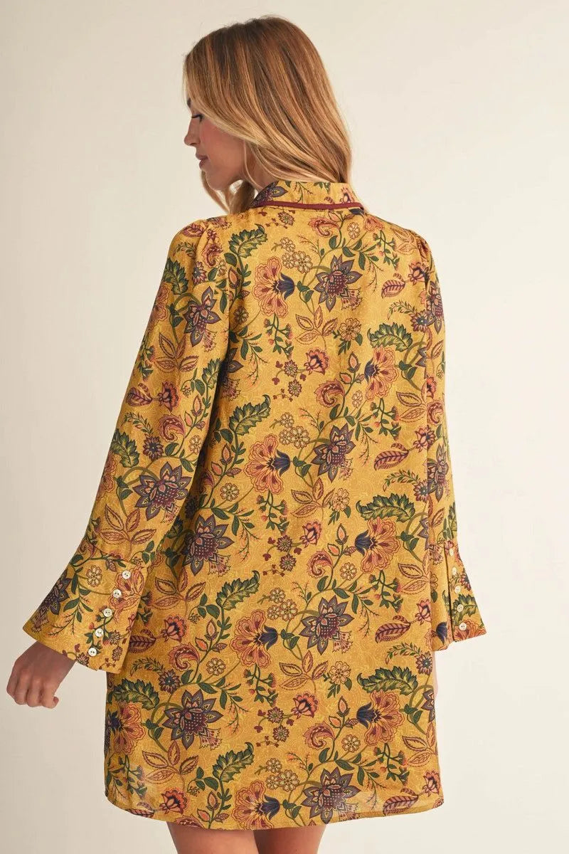 Jodifl Long Bell Sleeve Boho Floral Dress