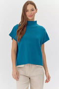 Teal- Drop shoulder mock neck sweater top