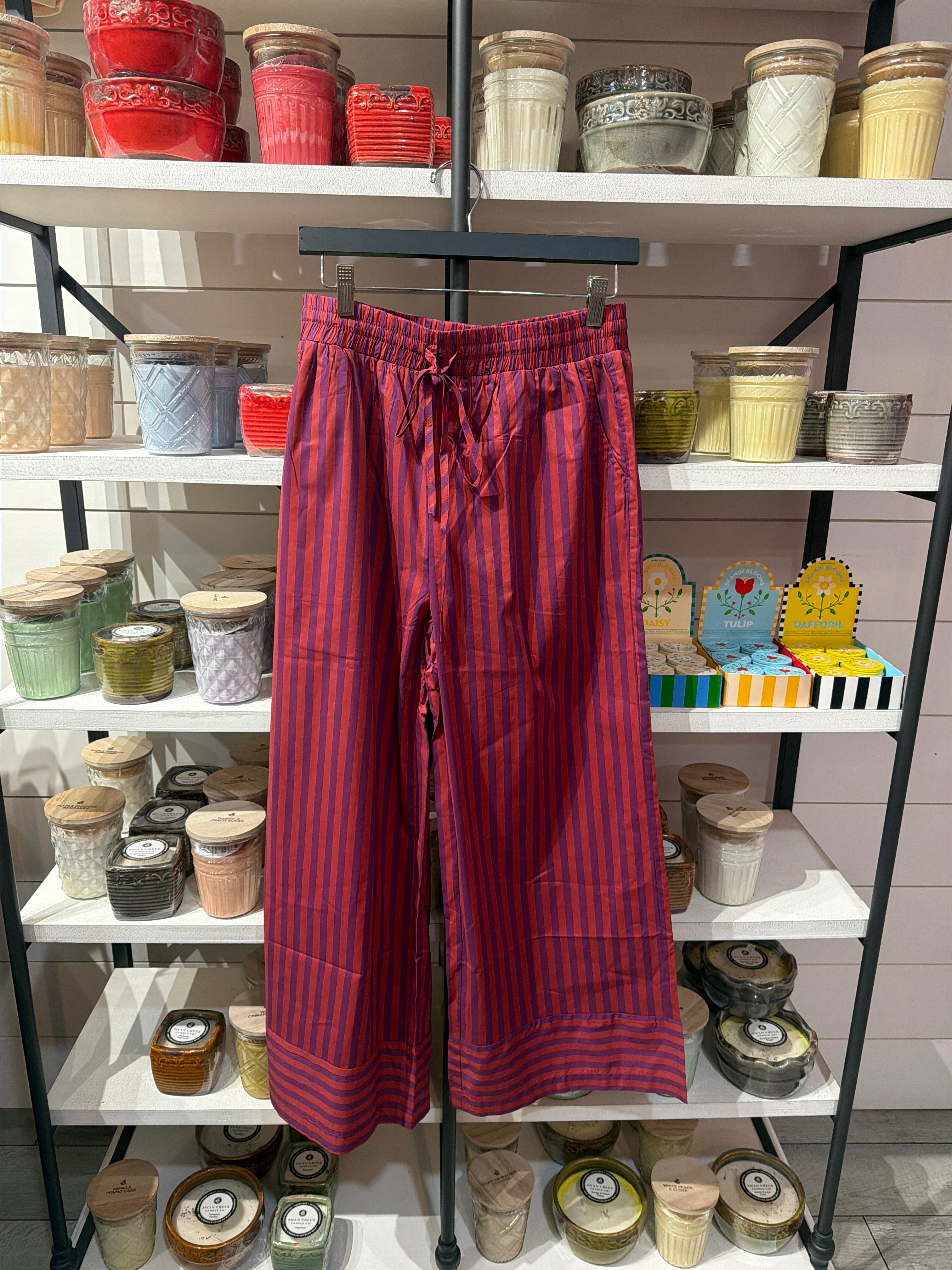 Plum Striped wide-leg pants