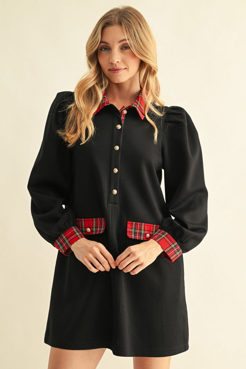 Classic Charm Plaid Trim Dress