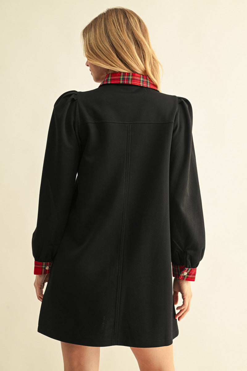 Classic Charm Plaid Trim Dress