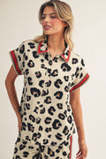 Color Band Accent Button Down Leopard Top