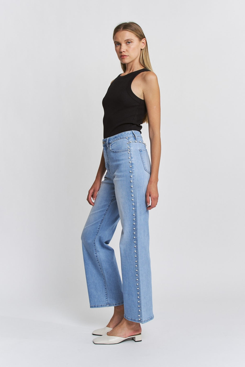 High Rise Wide Leg Pearl Embellishment