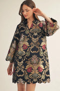 Baroque jacquard dress with scallop edge