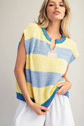 Multi Color Striped Cap Sleeve Sweater