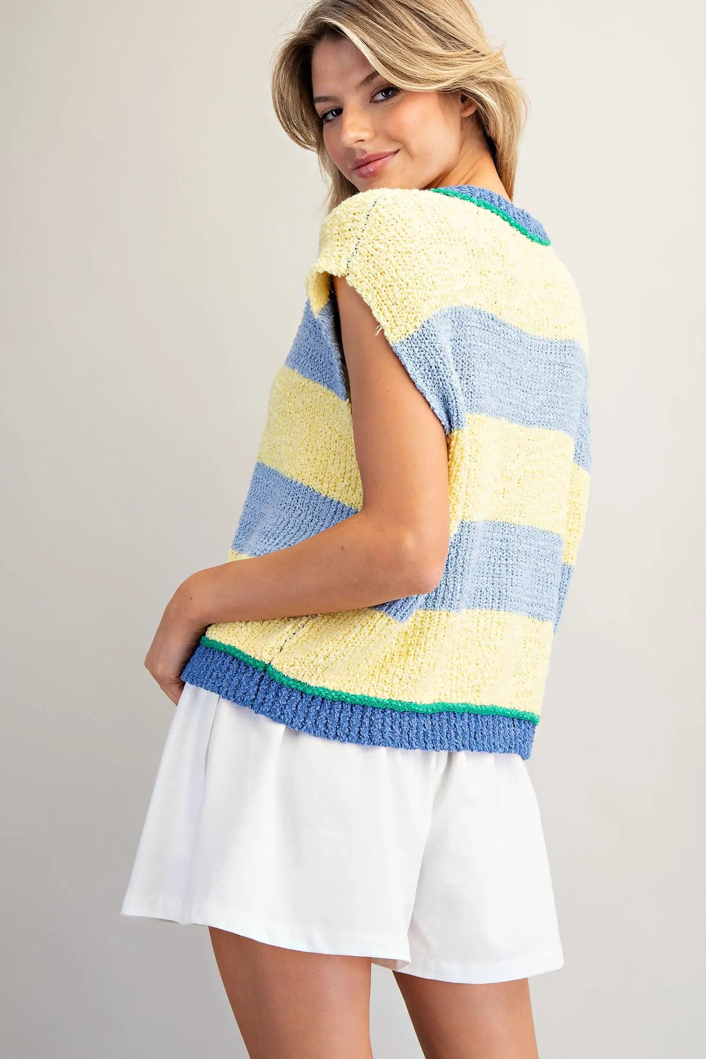 Multi Color Striped Cap Sleeve Sweater