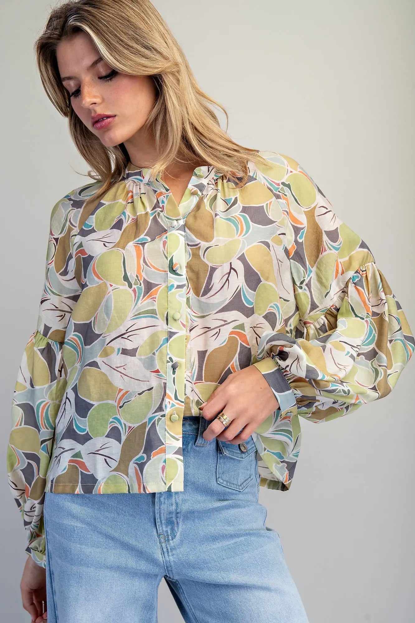 Floral Pattern Button Down Blouse