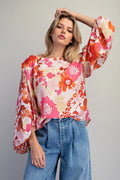 Retro Floral Balloon Sleeve Blouse