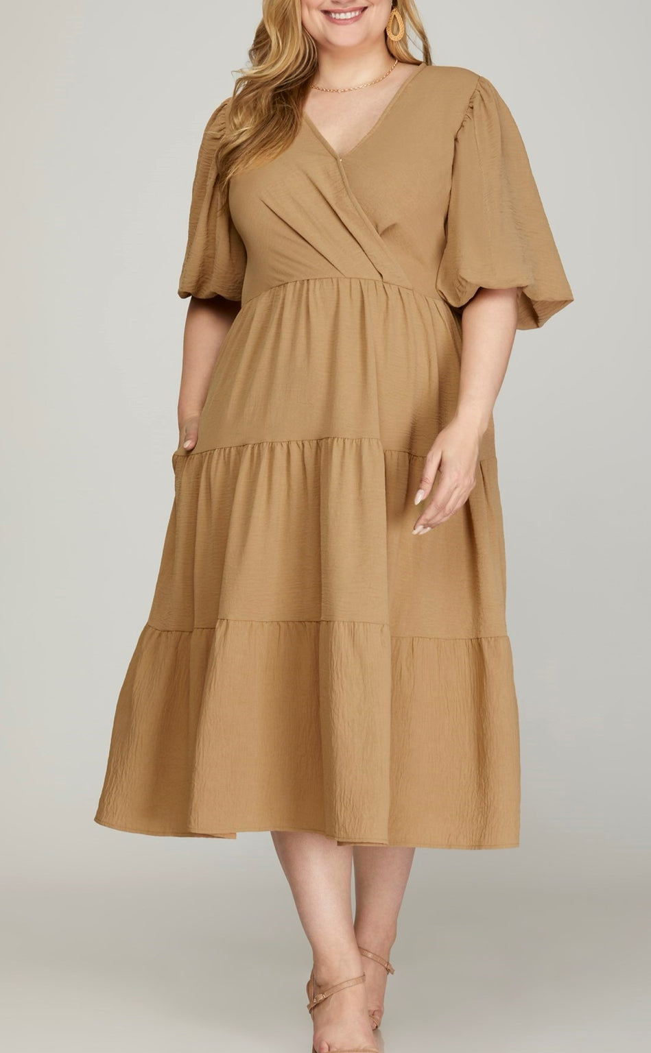 Soft Sand Tiered Midi Dress