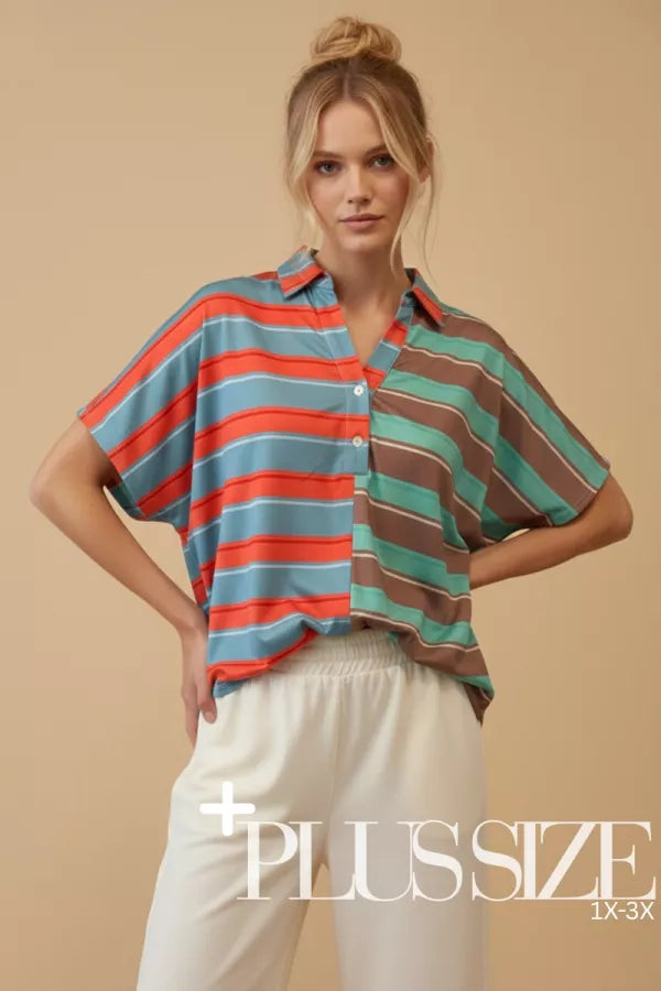 PLUS SIZE - Block Horizon Polo