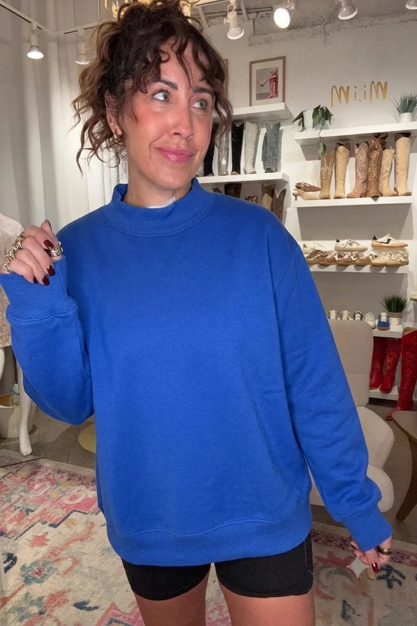 Mock Neck Fleece Sweatshirt - Royal