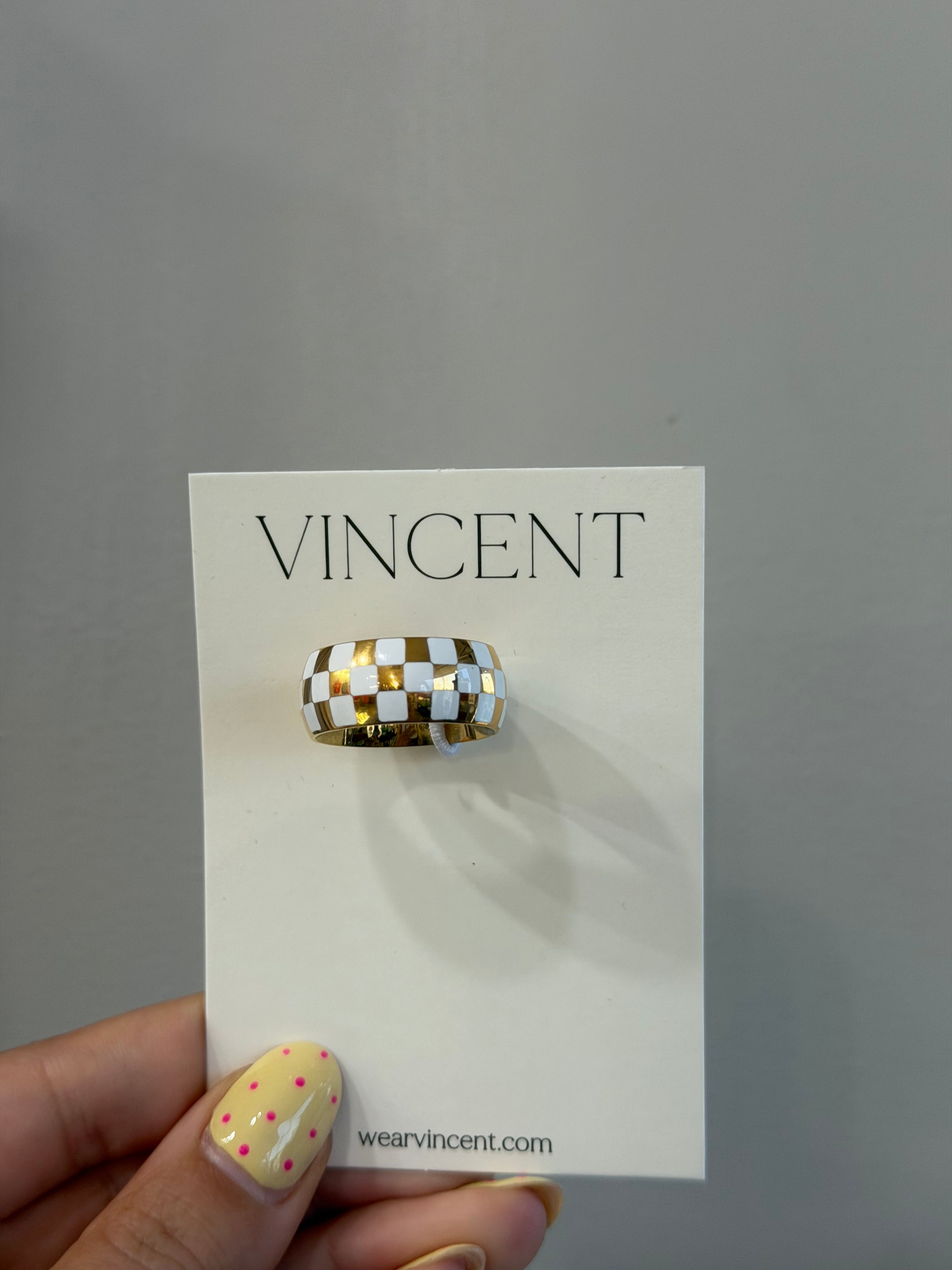 White & Gold Checkered Ring