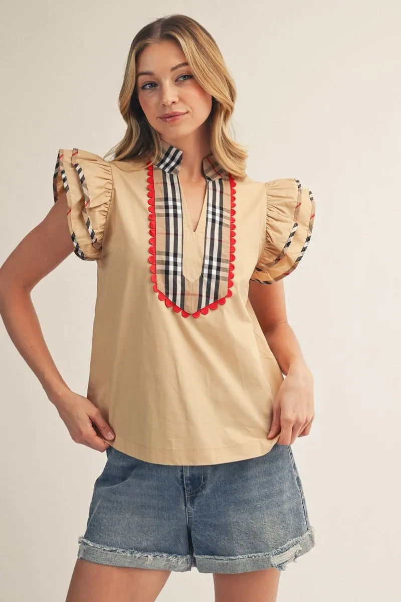 Classic plaid V-neck top