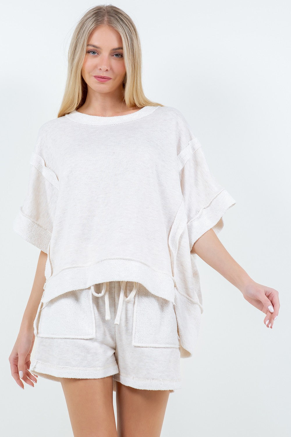 Loopterry Oversize Reverse Contrast Banded Top
