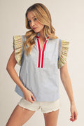 Ruffled Sleeves Solid Top