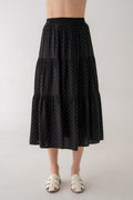 Micro Dot Tiered Midi Skirt