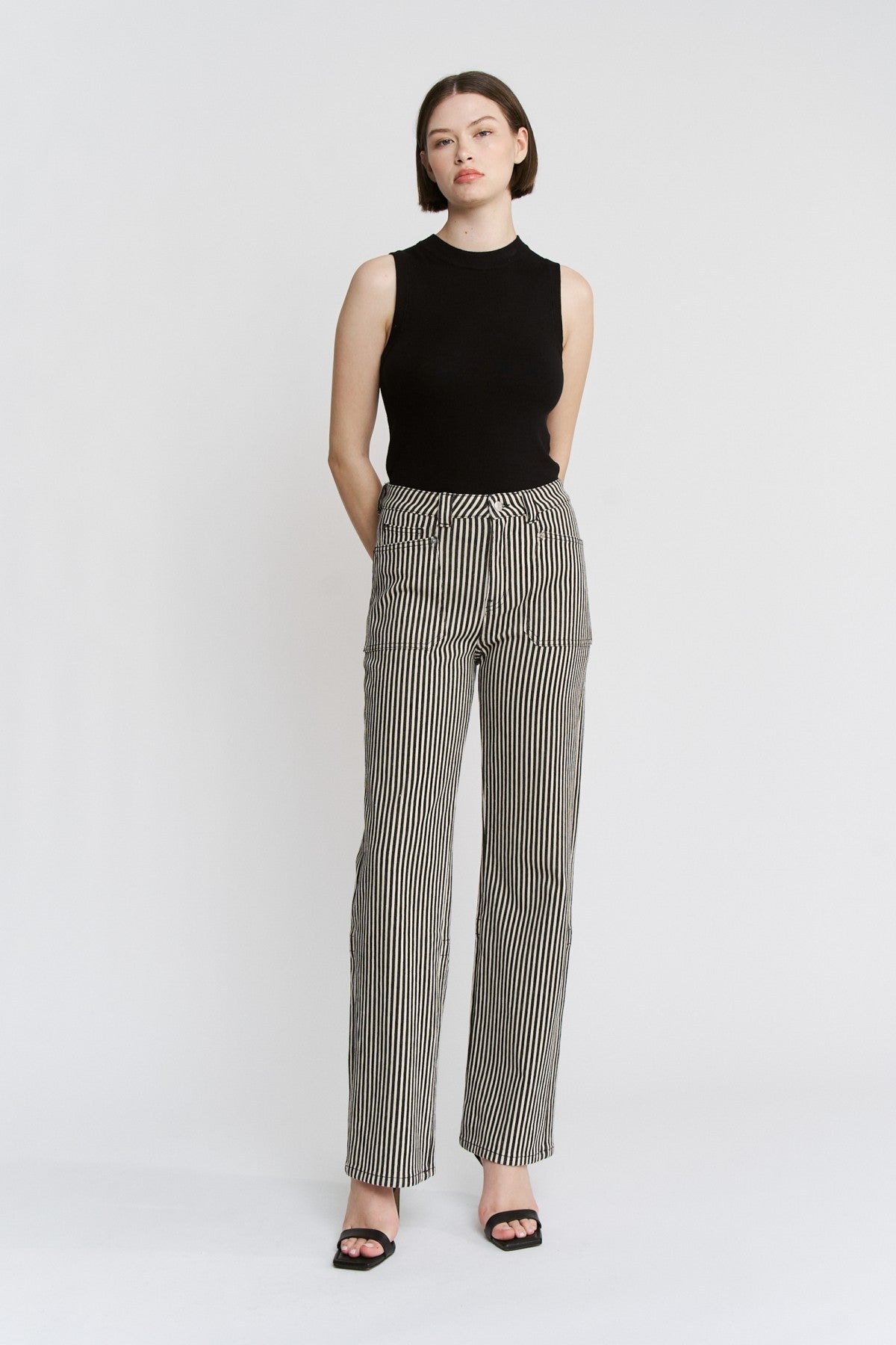 Super High Loose Fit Straight Striped Jeans