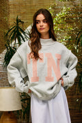 Stripe Embroidered "tn" Mock Neck Sweatshirt