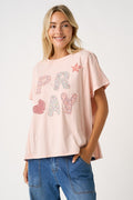 Pray Patchwork Lettering Short Sleeve Top