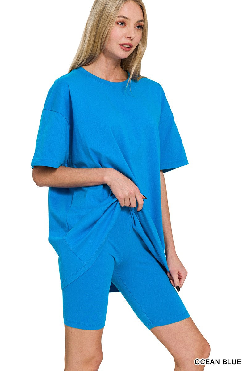 Plus Round Neck Top & Bike Short Set