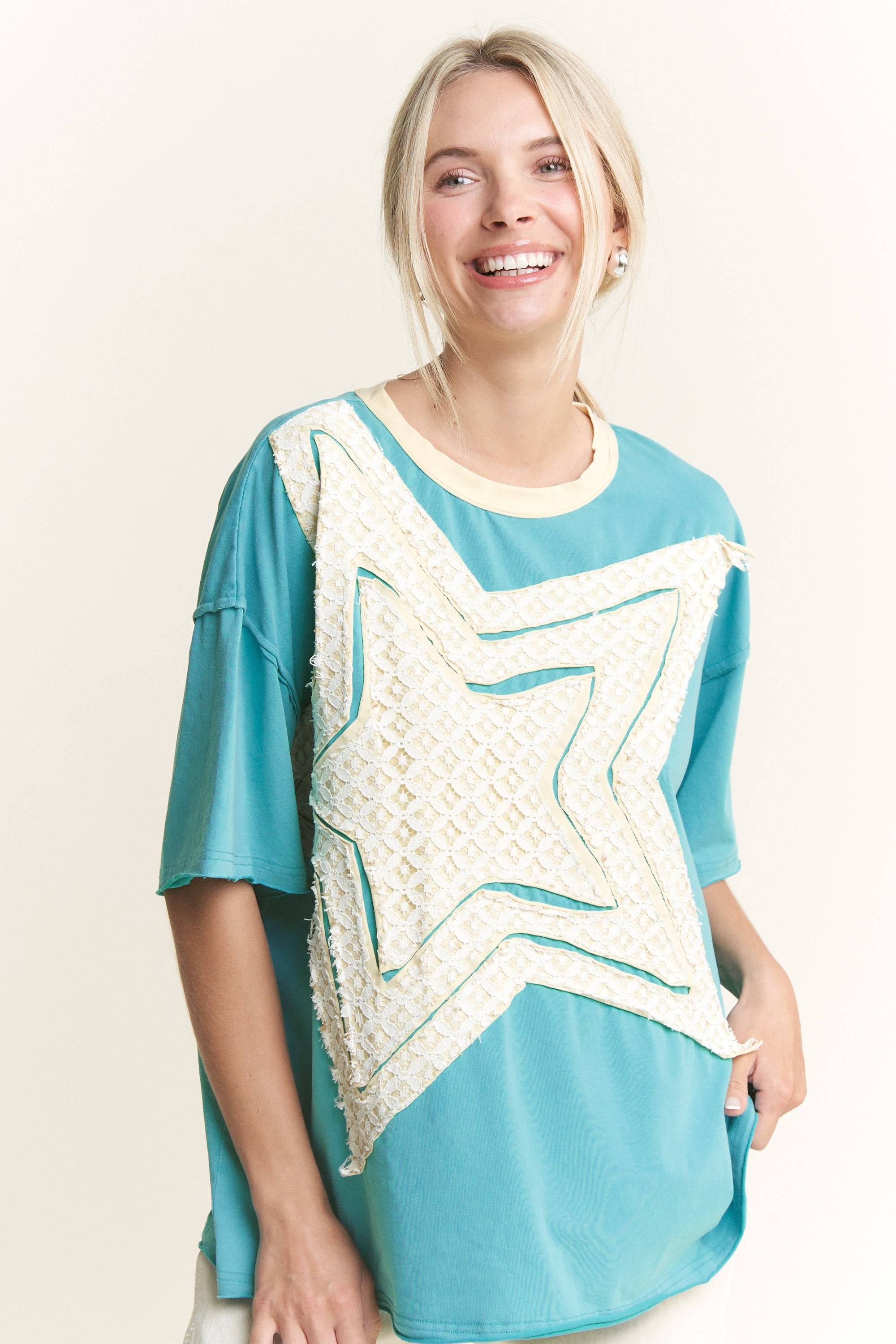 Mineralwash Star Eyelet Patch Top