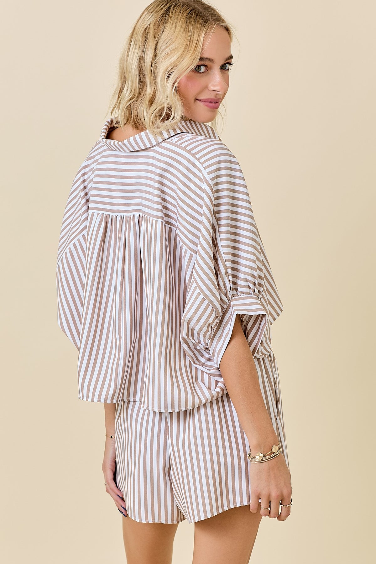 Striped Cropped Oversized Shirt W/ Matching Shorts