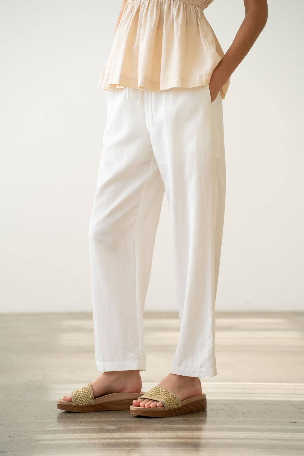 Double Draw String Detail Wide-leg Pants