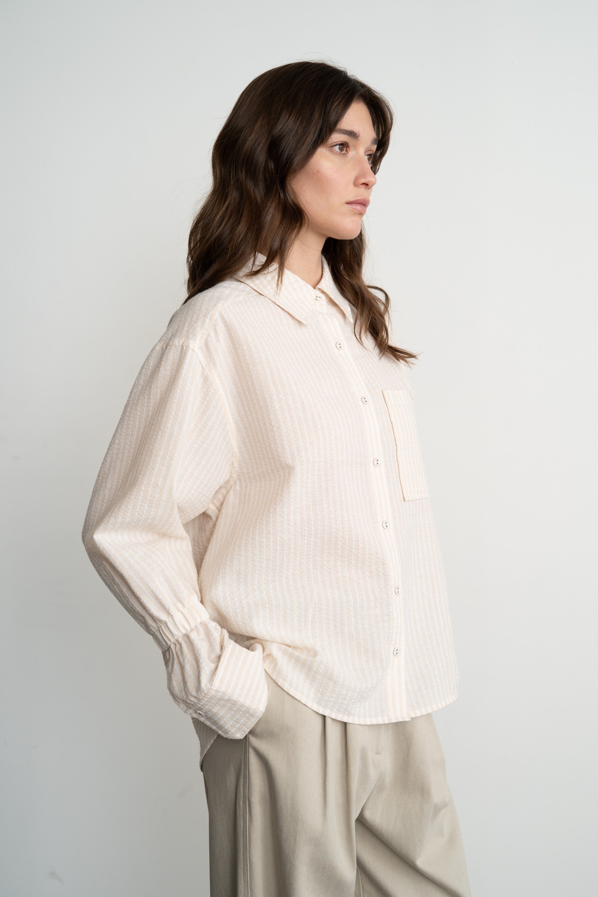 Stripe Shirt With Elastic Band Detail