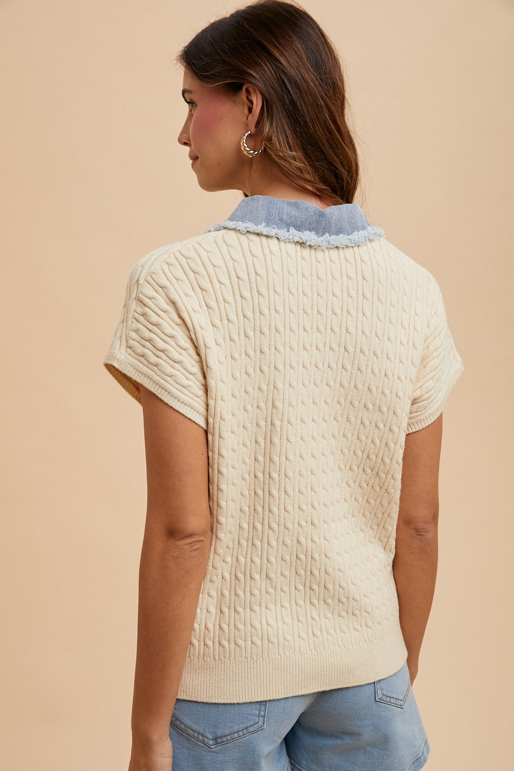 Denim Mixed Cable sweater jacket