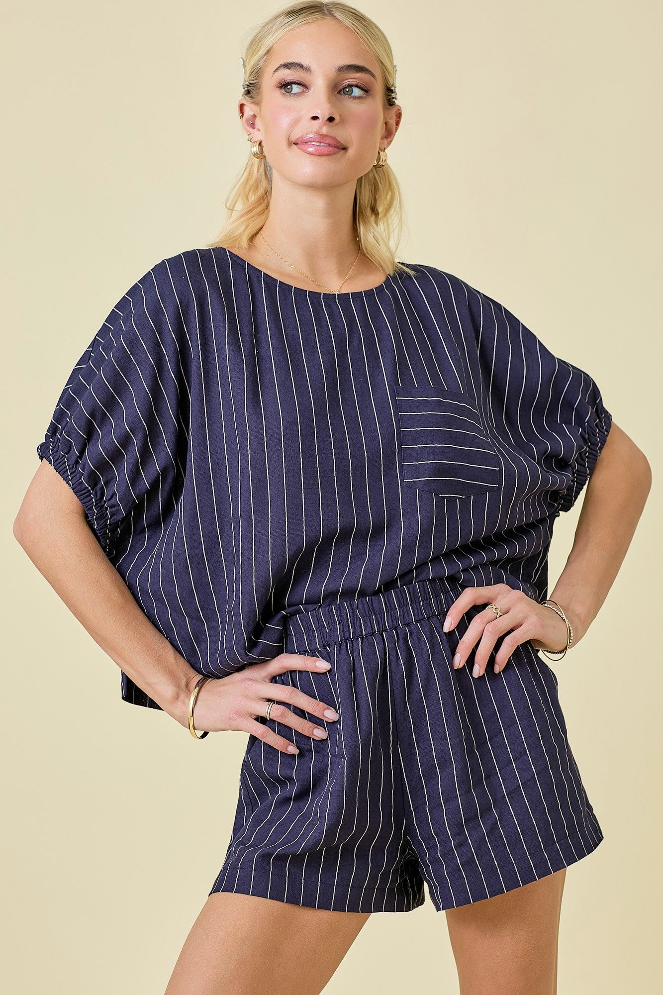 Oversized Boxy Striped Top With Matching Shorts