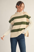 Olive Striped Print Slay Sleeves Knit Top
