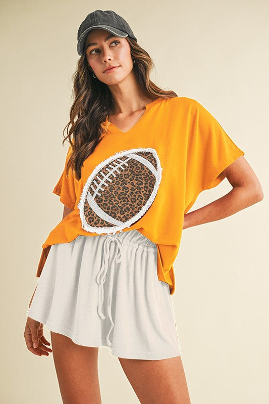 Gameday Leopard Football Patch Knit Pullover Top