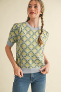 Floral Pattern Short Sleeve Sweater