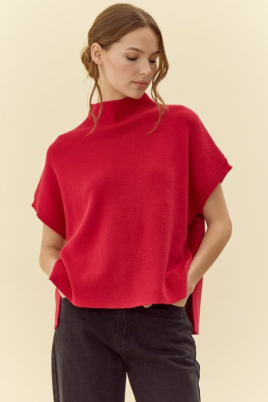 Drop Shoulder Comfy Sweater Top- RED