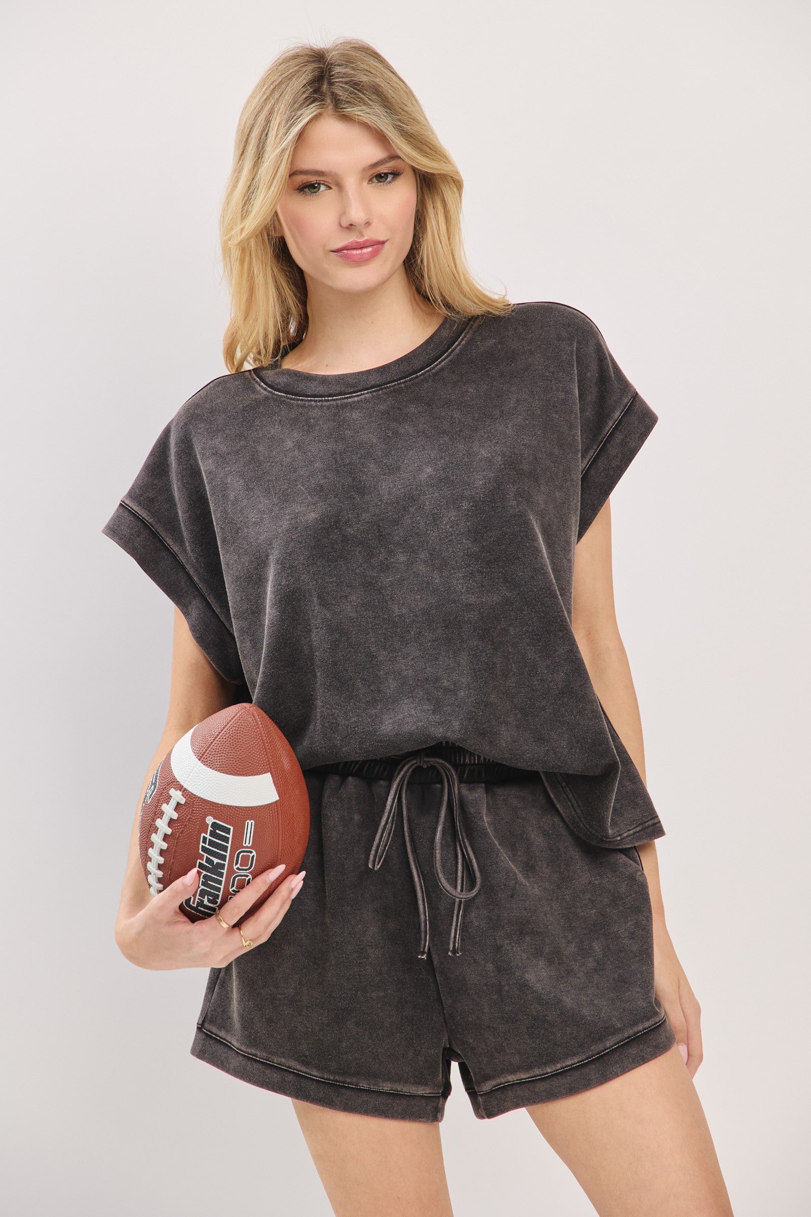 Mineral Washed Top And Shorts Sets