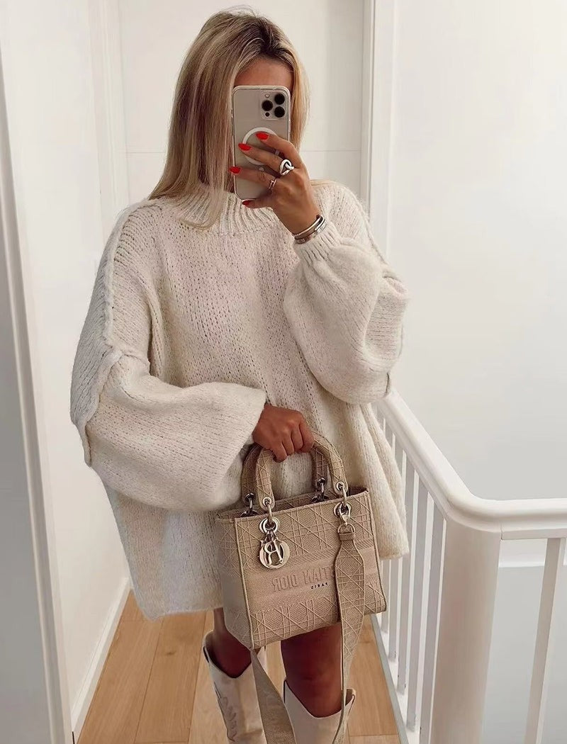 Oversized Knit Sweater - white