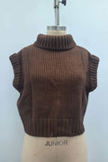 Sleeveless Cropped Turtleneck Knit Sweater Top
