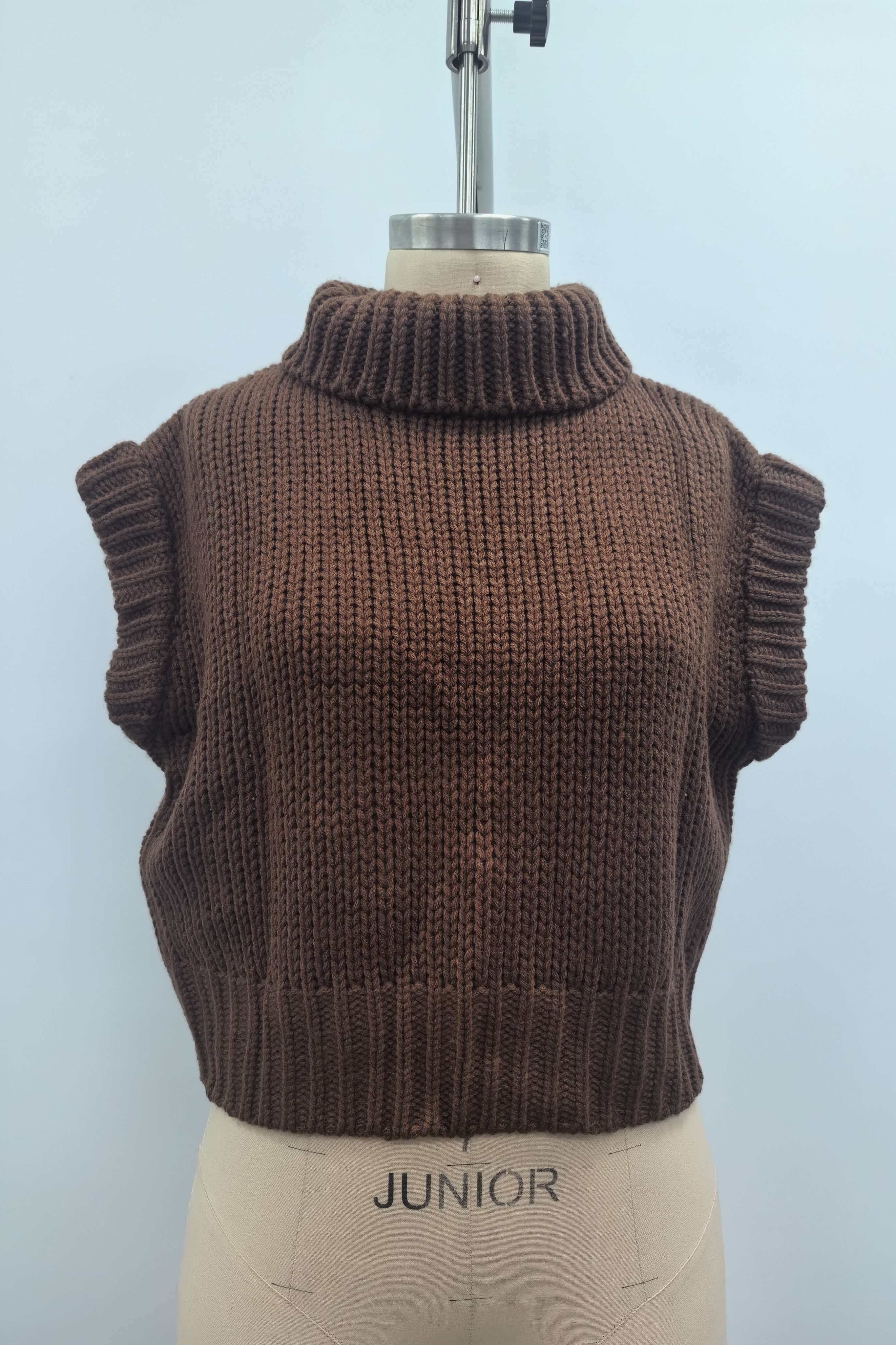 Sleeveless Cropped Turtleneck Knit Sweater Top