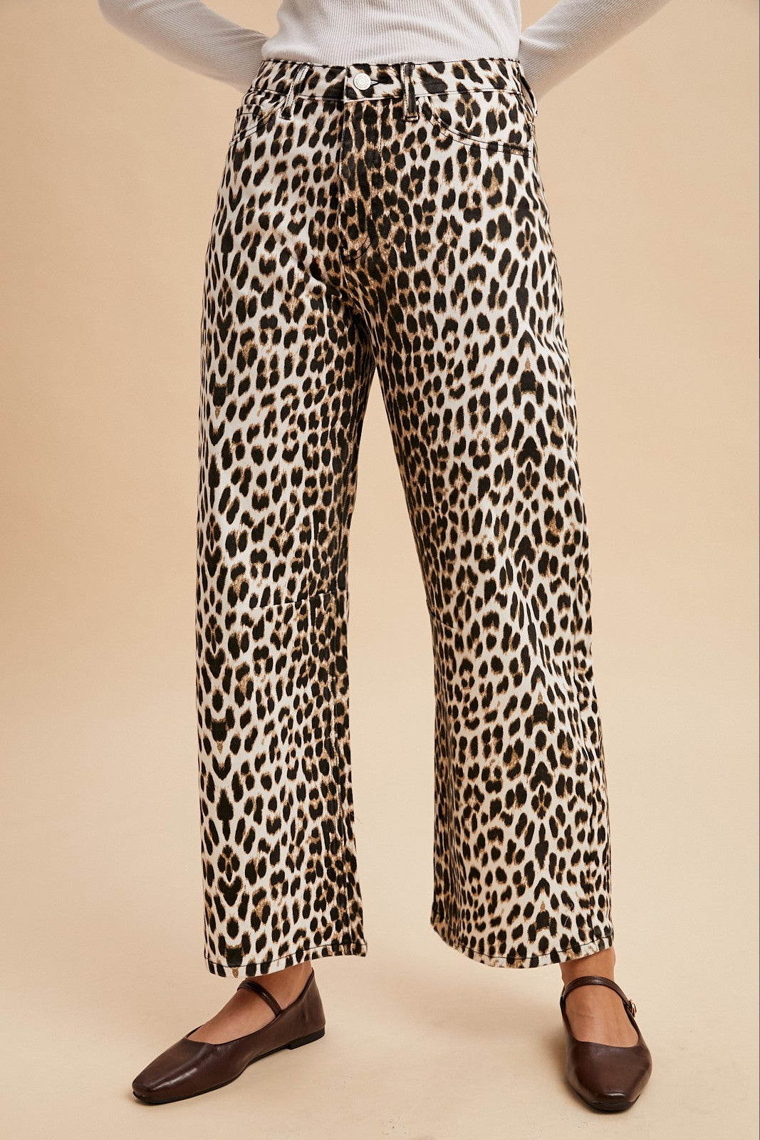 Leopard Animal Printed Barrel Leg Jean