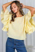 Ruffle Sleeves Flowy Gingham Top