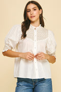 Embroidered Button Down Blouse Top
