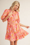 Button Down Belted Floral Dress