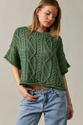 Olive Round Neck Short sleeve knit sweater